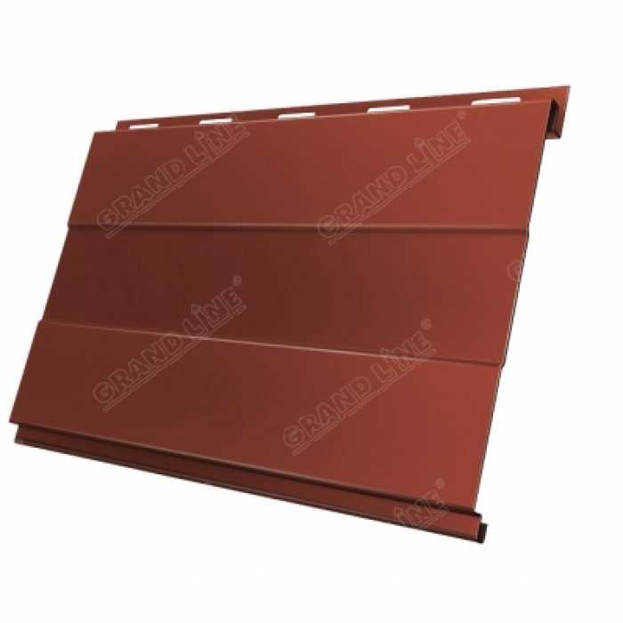 Металлический сайдинг Grand Line Вертикаль 0.5 мм prof Velur с пленкой RAL 8004 терракота